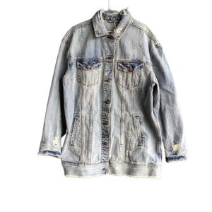 Free People Oversized Distressed Denim Jacket